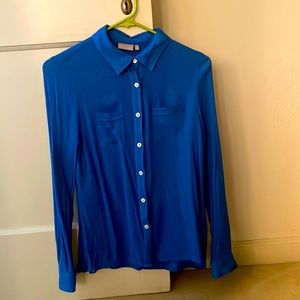 Royal blue button down blouse by Ellie Kai
